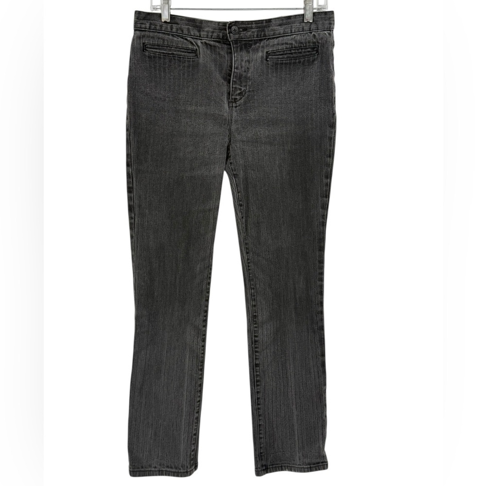 Lauren Jeans Co. Ralph Lauren Charcoal Pinstripe Stretch Denim Pants, 8 Petite